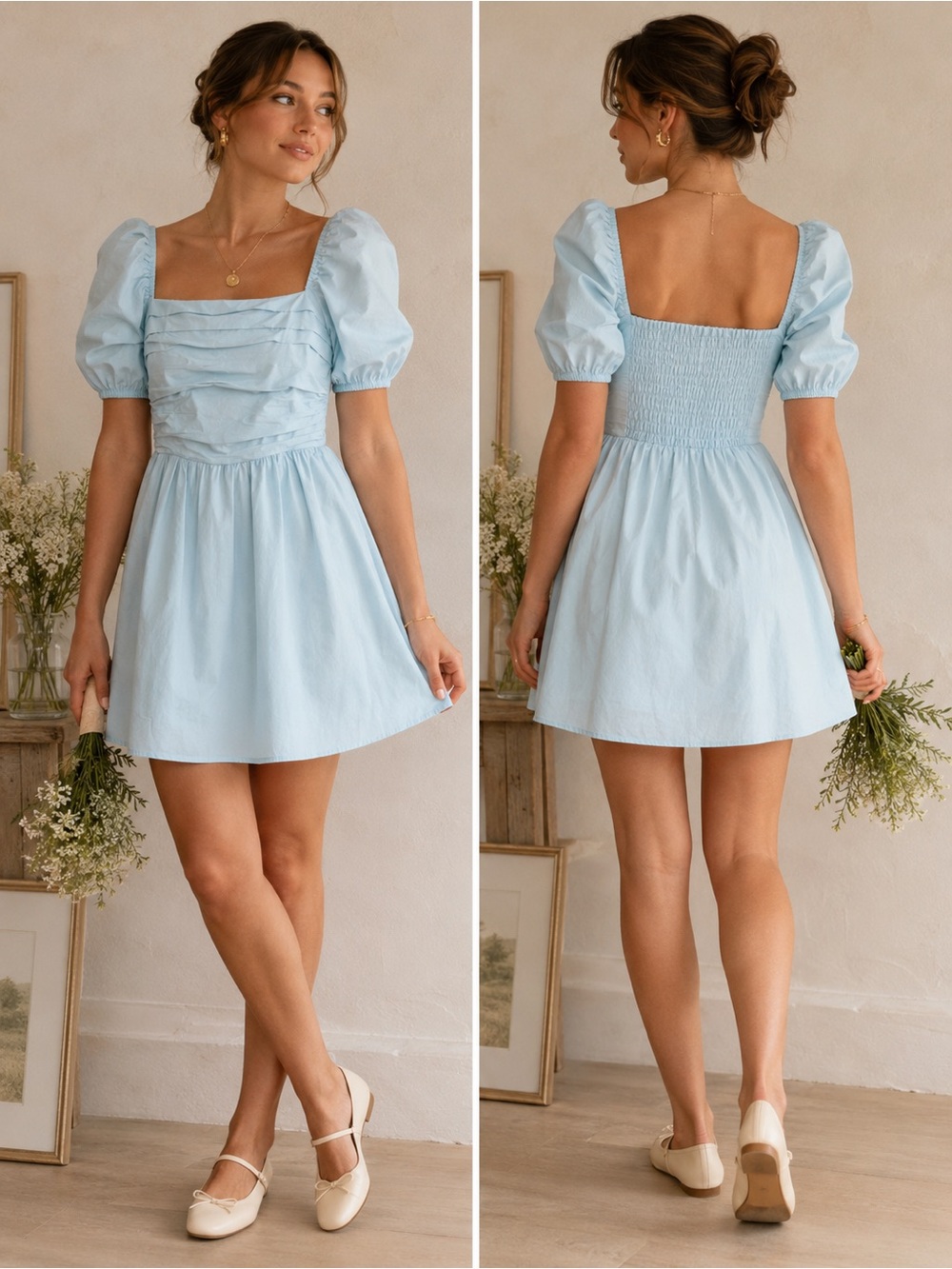 NWT | O.P.T. x Tuckernuck | River Mini Dress Blue Puff Sleeve - Size XS